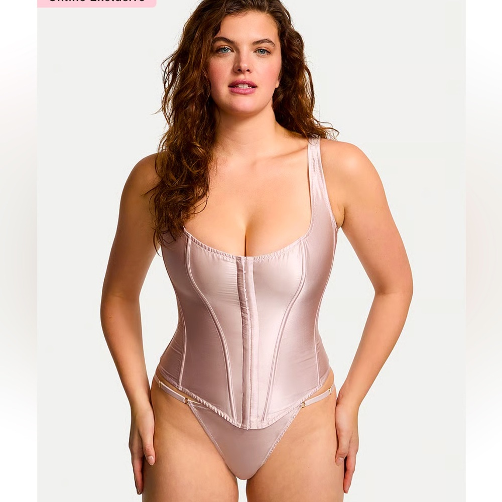VS Satin corset w/ matching bottoms. Med. (NWT)